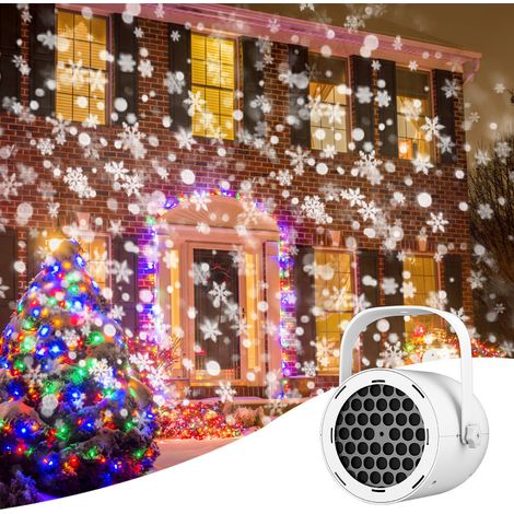 Lampada proiettore natalizia, lampada proiettore alimentata tramite USB, luce decorativa, bianca, con motivo a fiocchi di neve