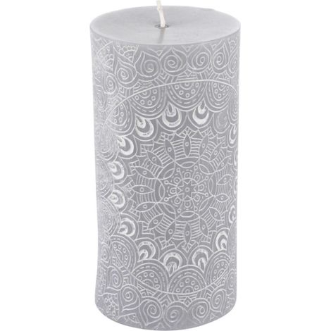 Bougie Pilier Mandala "Graphic Ethnic" 14cm Gris Clair