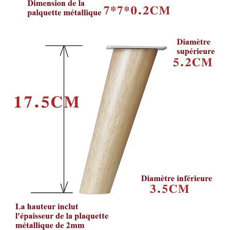 4 Stück Holzmöbelbeine Höhe: 17,5 cm Rund, konisch (geneigtes Design) Material: Massivholz Für Stühle, Tische, Schränke usw. (1/4)