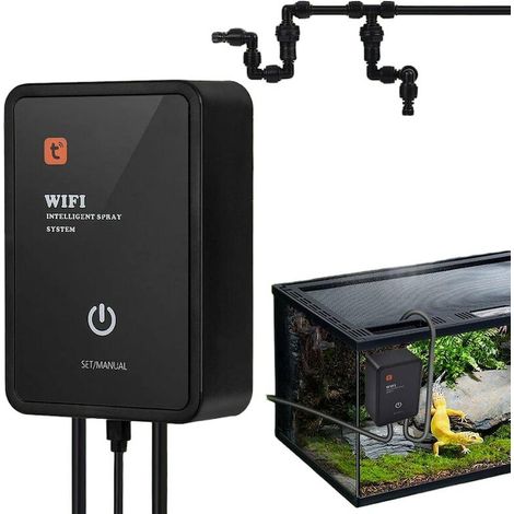 Brumisateur pour reptiles avec minuterie, contrôle Wi-Fi, 2 buses réglables, système d'humidification automatique pour terrarium, compatible smartphone, idéal pour lézards et amphibiens. (1/5)