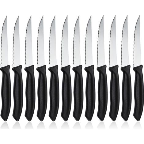 Lot de 12 Couteau de table à lame crantée, Set de couteaux à petit déjeuner en acier inoxydable, Set de couteaux à steak pour la maison et le restaurant, Lavable en machine (1/5)