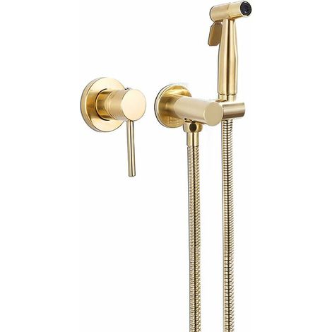 royaluxe -Bidet douche à main toilette en laiton doré brossé robinet de bidet ensemble pulvérisateur de bidet mural avec eau chaude et froide, pommeau de douche de toilette pour salle de bain (1/5)