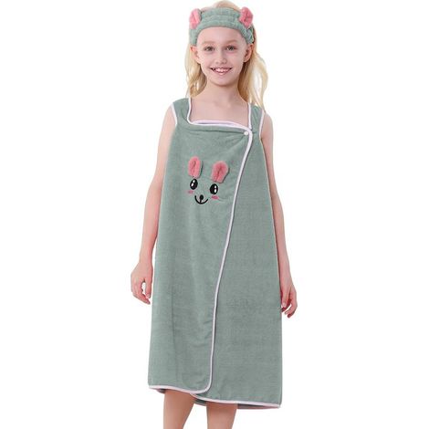 Peignoir enfant fille avec capuche absorbante sept à douze ans serviette de bain pour piscine et plage (1/5)