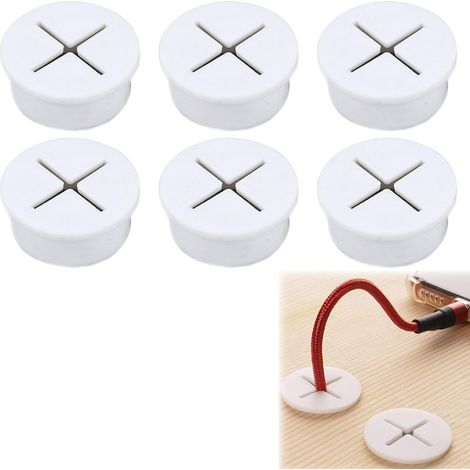 Oeillet de Bureau Flexible, Trou de Câble, Passe-Câble en Caoutchouc Cache, pour Bureau Maison Ordinateur 20mm, 6 Pièces, Blanc (1/5)