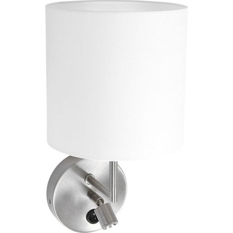 Wandleuchte Wandlampe Leseleuchte Schlafzimmer, Metall Stoff silber weiß, 1x E27 (1/5)