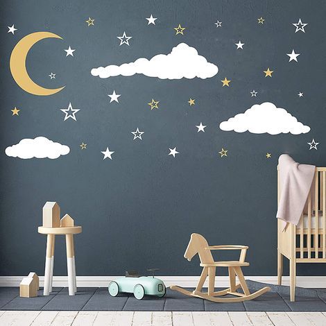 Décalque mural nuage et lune pour chambre d'enfant, décoration murale bébé et nursery. (1/5)