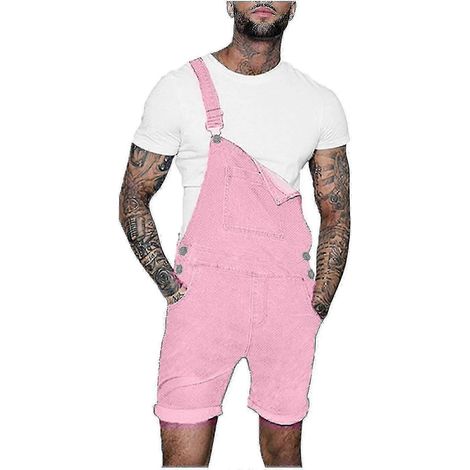 Short en jean droit, pour homme, poche poitrine rose (1/5)