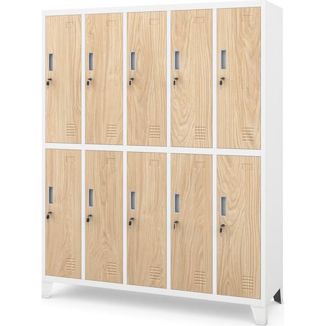 Armoire pour vêtements de travail, 10 portes BARTEK, 1360 x 1720 x 450 mm, Eco Design: blanc/ chêne de sonoma
