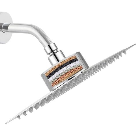 Pommeau de Douche Filtré, Pommeau de Douche Haute Pression Avec Filtre Pour Eau Dure, élimine le Chlore et les Substances Nocives, Pommeau de Douche Carré de 15.24cm (Chromé) (1/4)