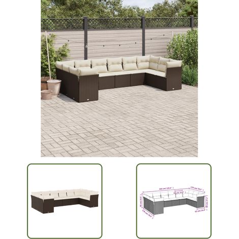 The Living Store 10-tlg. Garten-Sofagarnitur mit Kissen Braun Poly Rattan - Gartensortiment - Outdoor Möbel - Gartenlounge - Lounge Set - Rattan Sofa