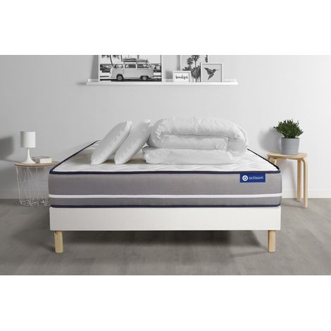 Ensemble matelas sommier Actilatex pur 140 x 190 cm 2 oreillers et couette Latex et mémoire de forme - Couleur : Blanc (1/5)