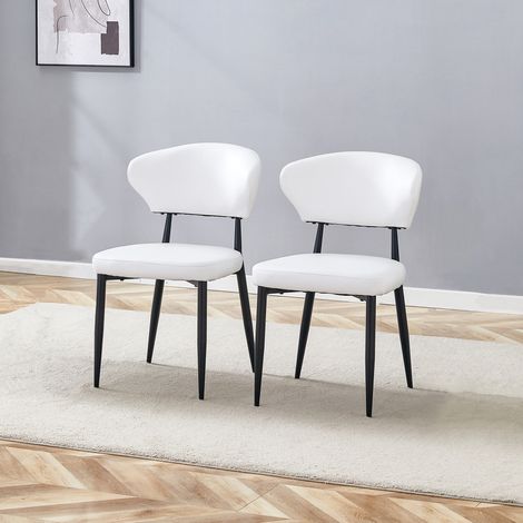 Set di 2 sedie da pranzo in ecopelle e metallo con schienale ergonomico, bianco e nero (1/5)