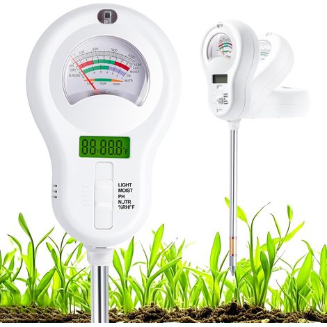 Appareil multifonction 6 en 1 pour l'agriculture, le jardinage et l'entretien des pelouses : mesure de l'humidité du sol, du pH, de la température, de l'humidité du sol, de l'ensoleillement, de l'humi (1/5)