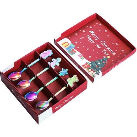4 cucharillas de té, acero inoxidable, diseño ergonómico, varios diseños, para Navidad y uso diario. (1/5)