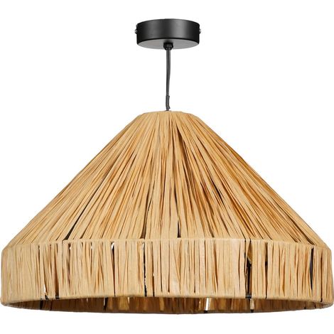 Suspension Luminaire en Raphia et Métal Noir - Lustre Moderne Ø 40 cm E27 Brun Clair - PANGIVO (1/5)