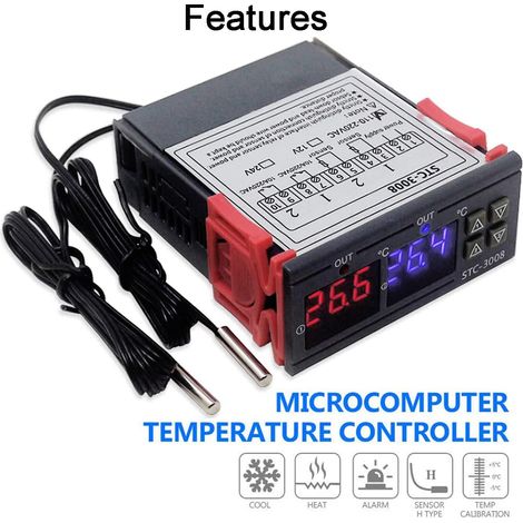 Regolatore di temperatura termostato STC-3008 AC 110V-220V, regolatore di temperatura digitale con doppio display e doppio sensore sonda NTC, modalità riscaldamento e raffreddamento (1/4)