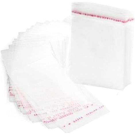 AHLSEN Confezione da 100 sacchetti di plastica trasparente in cellophane con chiusura adesiva, 8 x 12 cm (1/5)