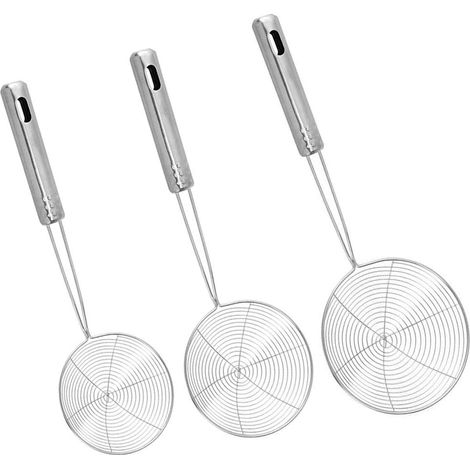 Cuillère Écumoire - Passoire Cuisine en Acier Inoxydable - Pour Filtrer Égoutter Rincer - 11 cm 15 cm 19 cm - Lot de 3 (1/5)