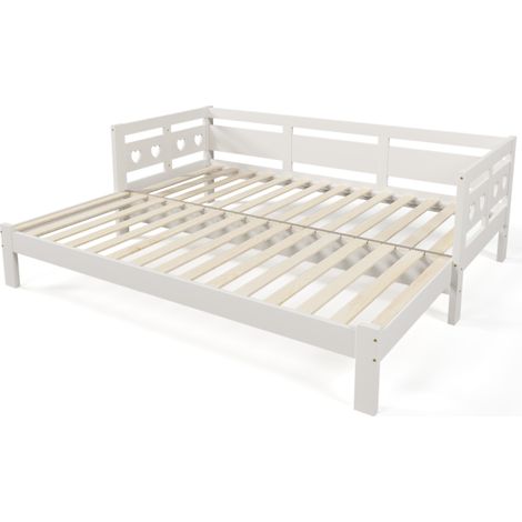 Cama nido blanca de pino y MDF 90 x 190 cm con cabecero en forma de corazón (1/5)