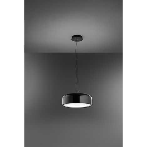 Suspension en métal noir brillant (RAL 9005) avec LED intégrée CCT réglable, diamètre 48,5 cm, hauteur ajustable 318 cm - Marque Perenz Design