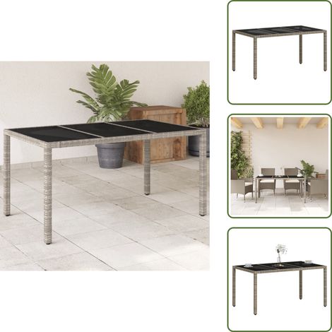 Table de jardin dessus en verre gris clair résine tressée - Table De Jardin - Table Extérieure - Mobilier De Jardin - Table En Résine Tressée - Table Avec Verre Trempé (1/5)