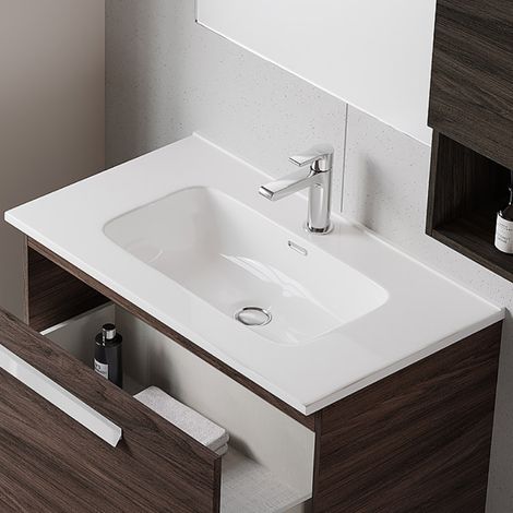 Lavabo piatto da incasso a mobile 82x47 cm in ceramica bianco lucido (1/4)