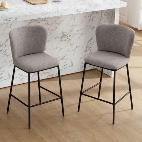 Wahson Lot de 2 Tabouret de Bar en Lin, Chaise de Bar Moderne avec Dossier Confortable Chaise Haute Bar pour Central Îlot de Cuisine, Gris