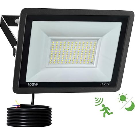 100W 10000LM 6500K Outdoor LED Motion Detector Spotlight with Radar and Twilight Sensor, IP66 Waterproof 120 LEDs Security Lighting for Garden, Yard, Garage (1/5)