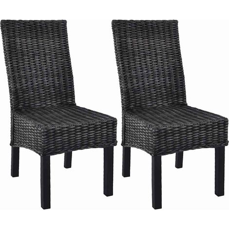 Lot de 2 Chaises de salle à manger - Chaises à dîner Noir Rotin kubu et bois de manguier BV961598 - BonneVie (1/5)