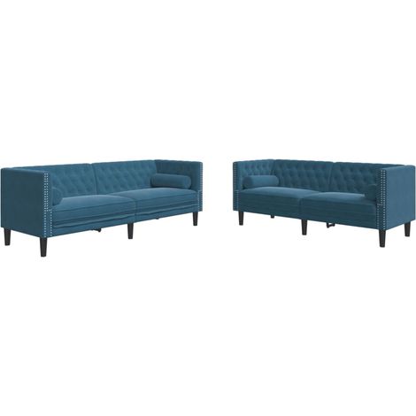 vidaXL Set Divani Chesterfield 2pz con Cuscini Blu Velluto (1/5)