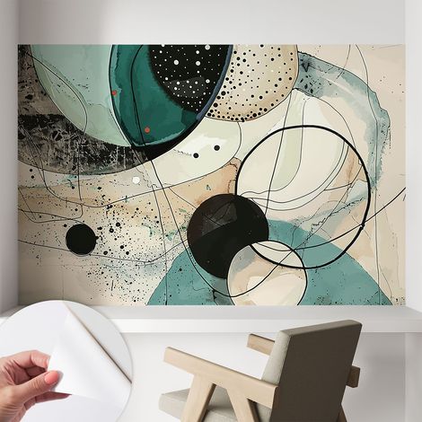Selbstklebende Tapete modern Wohnzimmer - Wanddeko Schlafzimmer - Tapete mit Motiv Bunte Kreise 104x70 cm (1/5)