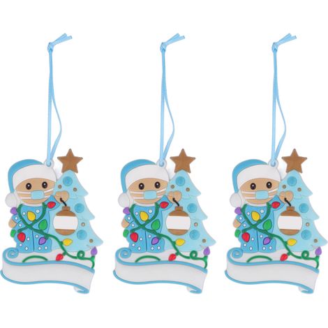 Lot de 3 masques sapin de Noël pendentif bonhomme de neige, décoration PVC bleue exquise avec boucle ruban X2163