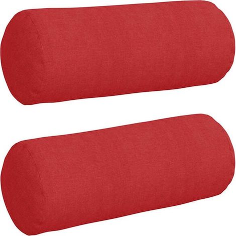 Coussins décoratifs, 2 pièces, rouges, 15 cm de diamètre x 40 cm de hauteur, en tissu. (1/5)