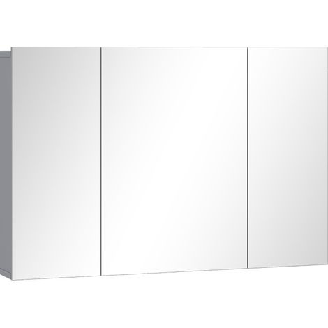 Armoire de toilette murale grise avec 3 portes et étagères réglables en MDF (1/5)