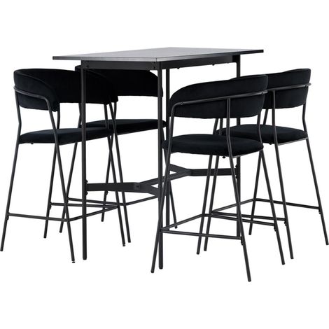 Ensemble Table de Bar & 4 Chaises "Rax & Lui" 120cm Noir (1/5)