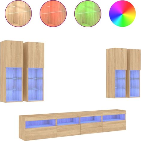 Maison Exclusive - 7-tlg. TV-Wohnwand mit LED-Leuchten Sonoma-Eic
