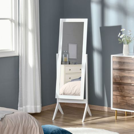 Miroir Pleine Longueur avec 4 Pieds Inclinable, en Bois et Verre, Blanc, 47x46x148 cm (1/5)