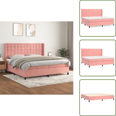 Sommier à lattes de lit avec matelas Rose 200x200 cm Velours - Lit Double - Lit Velours - Lit Rose - Lit Design - Literie (1/5)