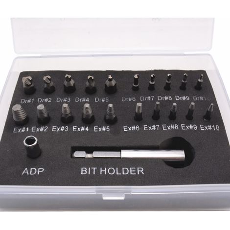 Kit de 22 extracteurs de vis cassées avec porte-embout magnétique et adaptateur douille pour boulons dénudés (1/4)
