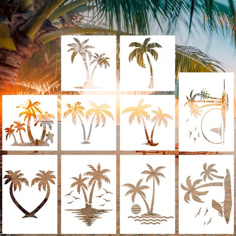10 Pièces Pochoir Palmier pour Peinture, 2 Tailles Réutilisables Pochoir Plage d'Été Modèles d'Arbre pour Peindre sur les Murs la Toile les Meubles l'Artisanat de Bricolage (1/5)