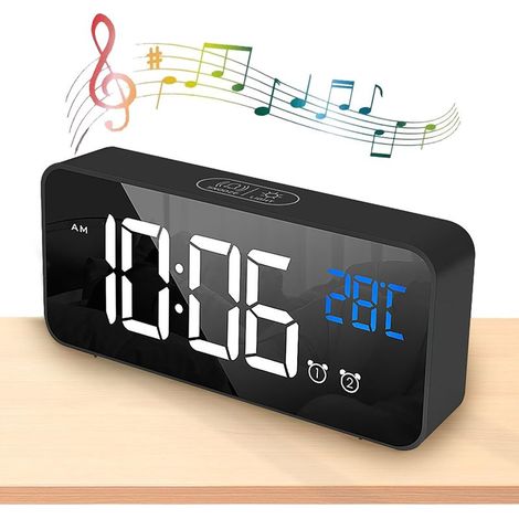 Réveil numérique miroir LED 5,6 pouces – Double alarme avec snooze – Luminosité réglable 4 niveaux – Alimentation USB 12/24H (1/5)