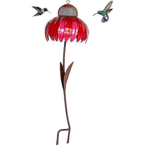 Nichoir, Nichoir Sensation rouge/bleu en forme d'échinacée, Mangeoire d'extérieur, Anti-écureuil, Nichoir fleuri, Mangeoire sur poteau, Mangeoire, Mangeoire de jardin pour balcon (Bleu) (1/5)