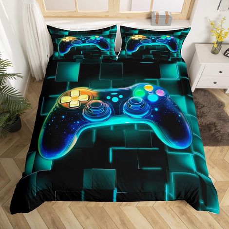 Housse de Couette 140x200 cm Motif Gamer Bleu Galaxie - 140x200cm + 1 Taie Oreiller 65x65cm (1/5)