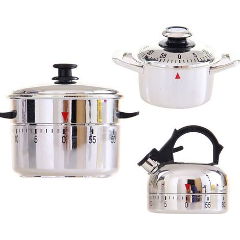 Stainless Steel Kitchen 60 Minutes Timer Clock Teapot Shaped Manual Mechanical Clockwork Cooking Alarm Countdown Reminder (1/5)
