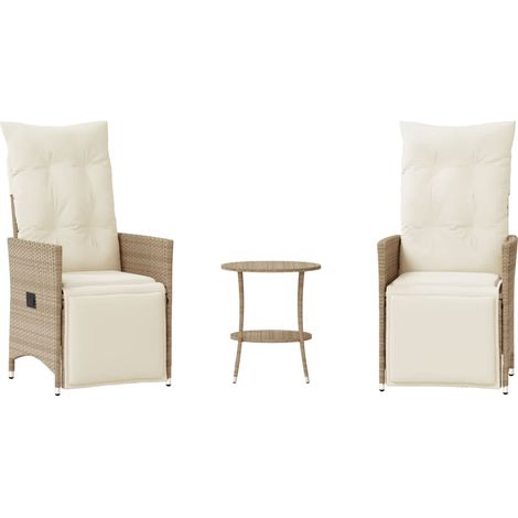 Ensemble de bistro 3 pcs，Salon de jardin avec coussins beige résine tressée CFW40135 (1/5)