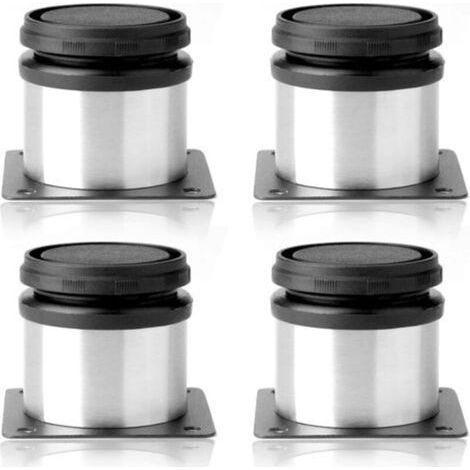 Meuble meuble 4 pièces avec pieds de cuisine réglables en acier inoxydable rond noir et argent 50x50 mm (1/4)