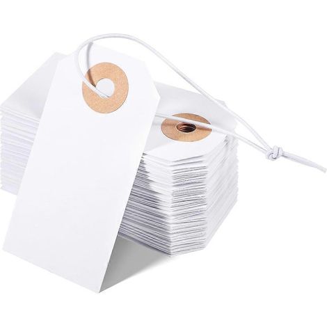 Packung mit 100 Blanko-Etiketten mit Gummiband, verstärktem Loch, beschreibbar, 7 x 3,5 cm (1/5)