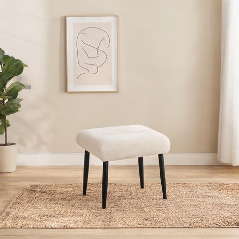Pouf coloris blanc crème en chenille acier 45 x 41 x 38 cm (1/5)