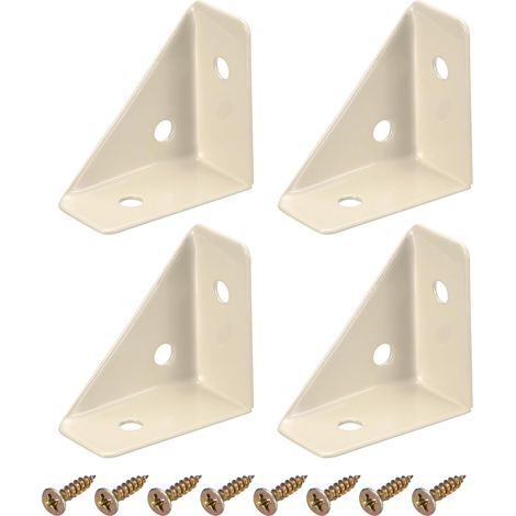 Un ensemble de 4 équerres en acier laminé à froid de 38 mm x 38 mm avec vis pour une utilisation sur une table ou une table de chevet (beige). (1/5)
