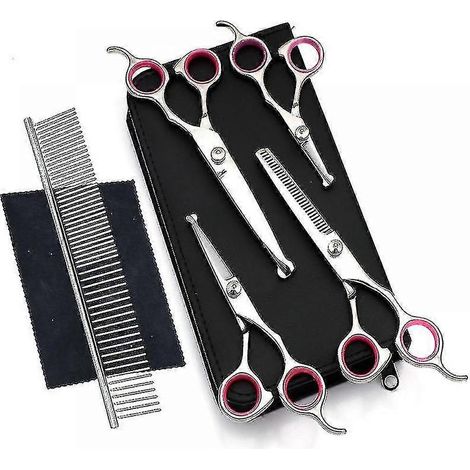 Kit de ciseaux de toilettage professionnels 6 en 1 en acier inoxydable à bouts ronds pour chiens et chats (1/5)